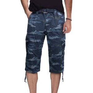 X-Ray Men's Belted Capri Cargo Shorts - Navy Camo 38w x 18inseam $58